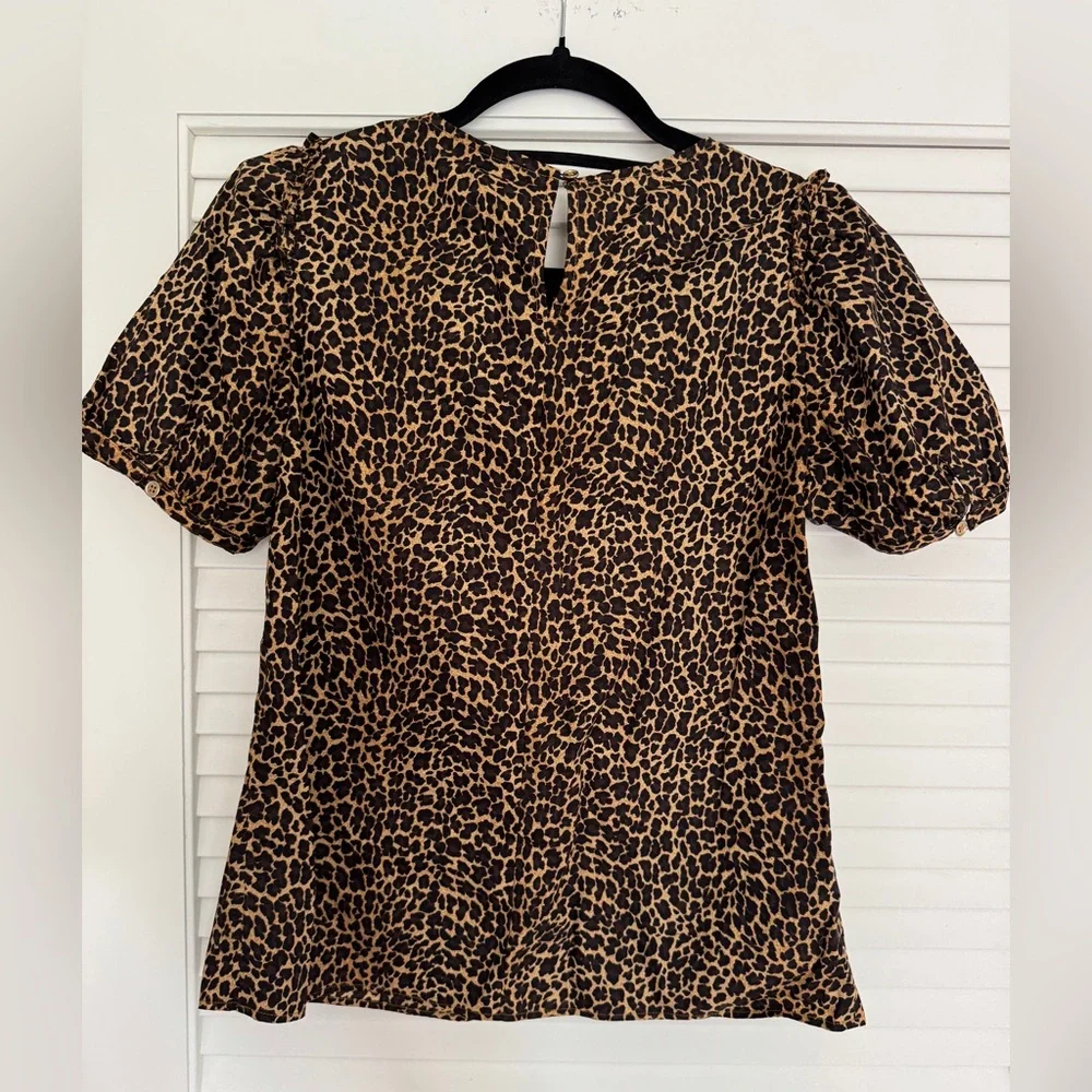 NWOT J. Crew Animal Print Puff Sleeve Blouse 100% cotton - Picture 3 of 6